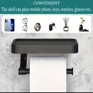 Stainless Steel Toilet Paper Holder With Phone Shelf