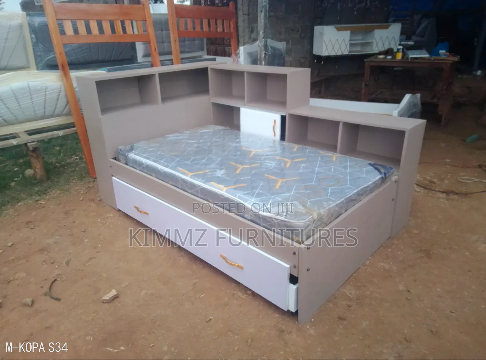 3x6 Modern Bed With Shelves and Under Bed Storage