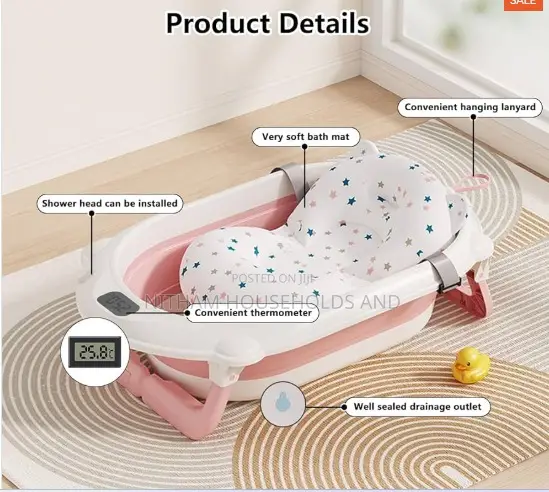 Baby Bath Station With Foldable Baby Basin Temperature Sensor and Bath