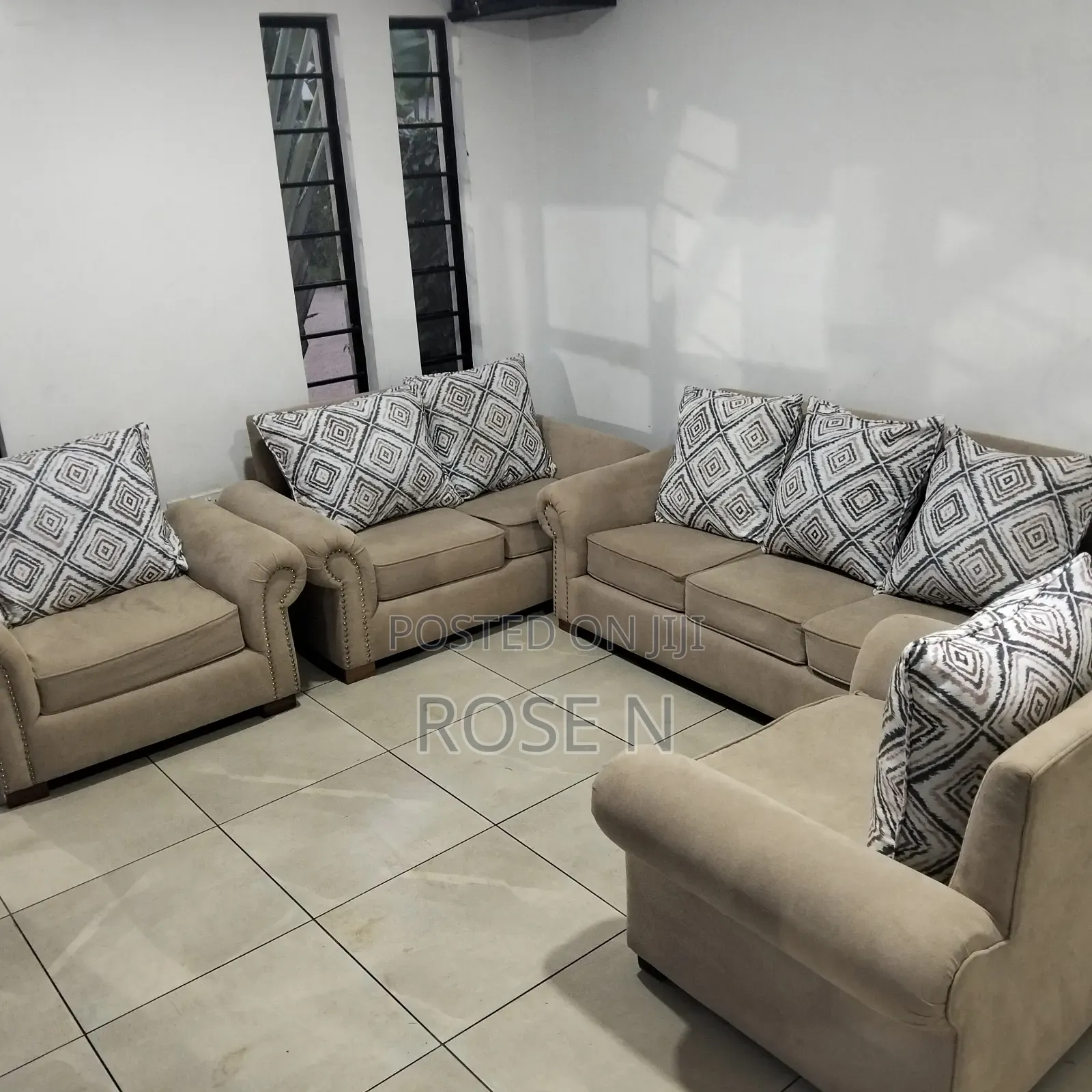 Beautiful Beige 7 Seater Fabric Sofa