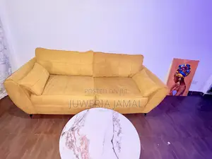 3 Seater Mustard Yellow Sofa-Fabric Modern Design- Good Condition