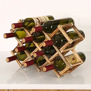 Foldable10 Slot Wooden Wine Bottle Rack
