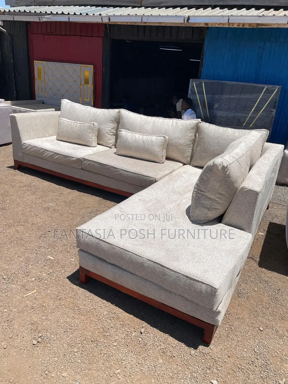 Large Grey L-Shape Sofa 6 Seater Sofa