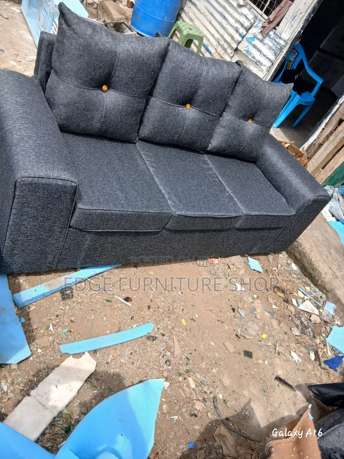 Plain Bottoned Pillowed Three Seater for Sale