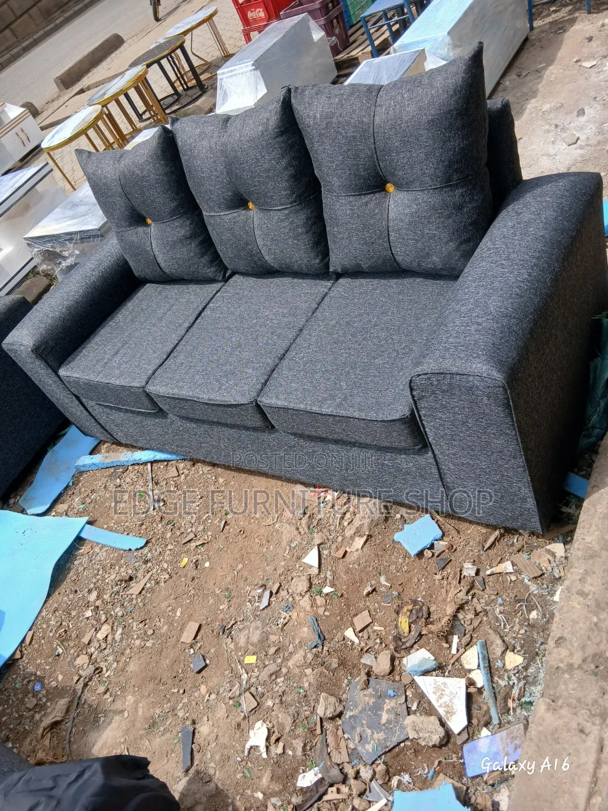 Plain Bottoned Pillowed Three Seater for Sale