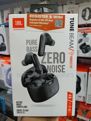 These Are JBL Tune Beam True Wireless Earbuds in Black.