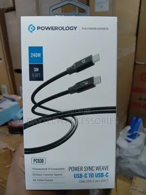 This Is a Powerology Power Sync Weave Usb-C to Usb-C Cable 3-Meter