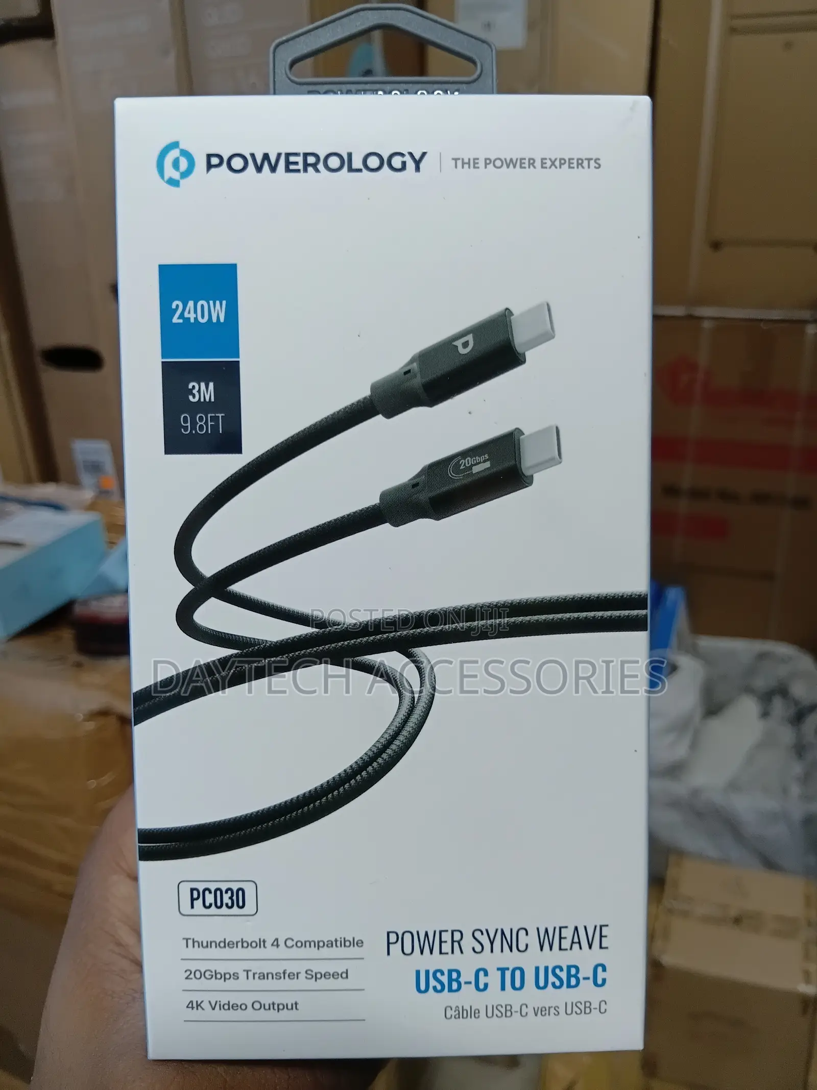 This Is a Powerology Power Sync Weave Usb-C to Usb-C Cable 3-Meter
