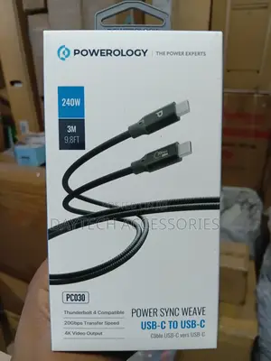 This Is a Powerology Power Sync Weave Usb-C to Usb-C Cable 3-Meter