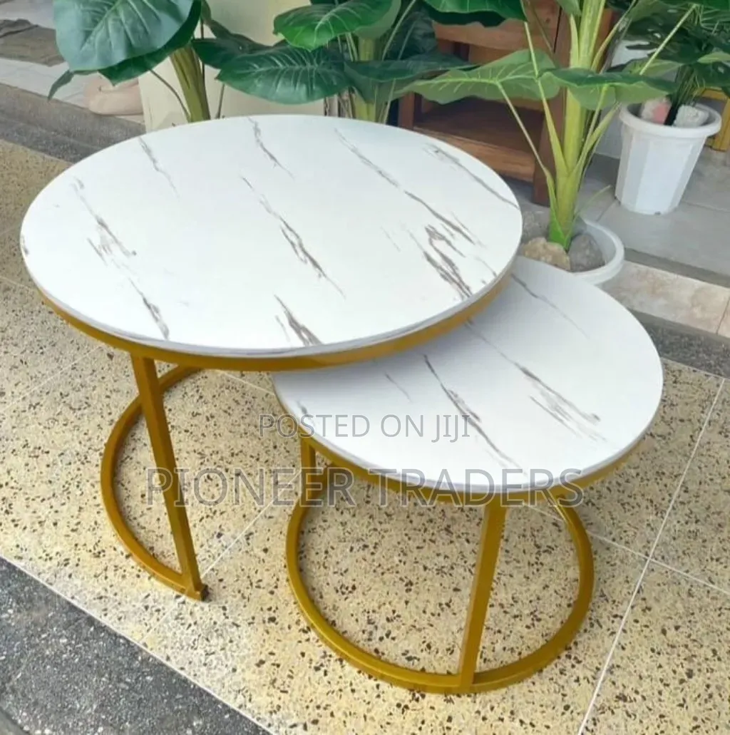 White Nesting Coffee Table Marble Effect (Mdf)