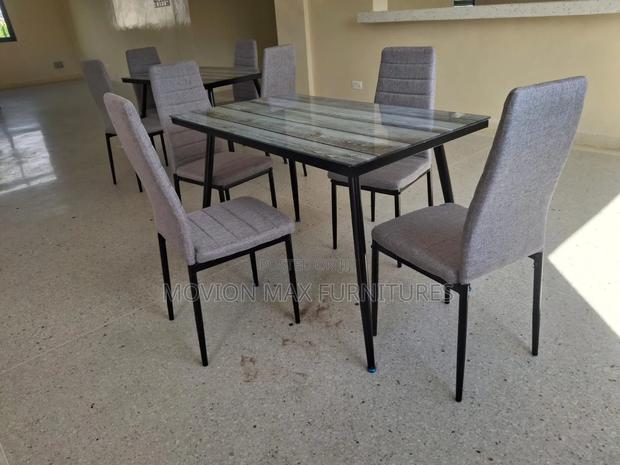 Fabric Chair Dinning Top Glass Table