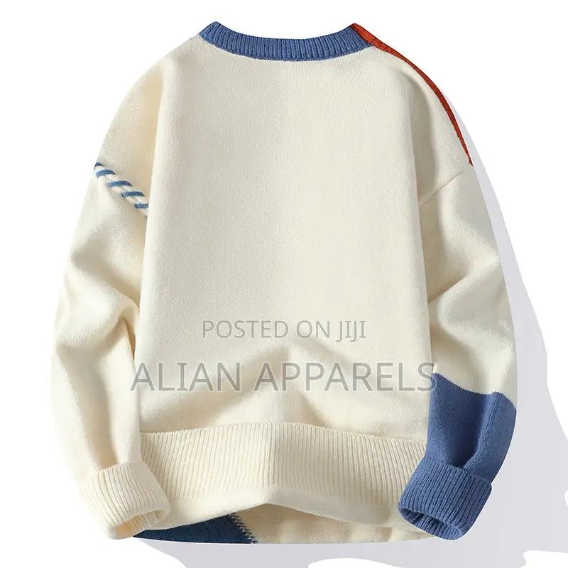 Men's Casual Block Knitted Sweater Long Sleeve Round Neck Pullover