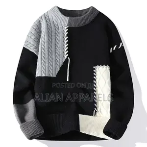 Men's Casual Block Knitted Sweater Long Sleeve Round Neck Pullover