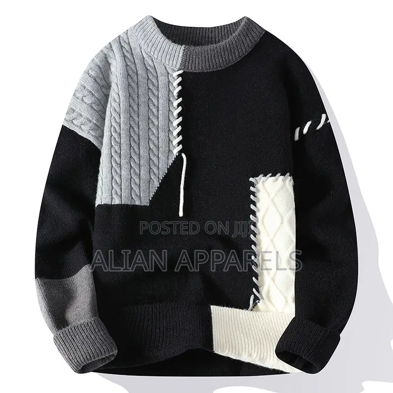 Men's Casual Block Knitted Sweater Long Sleeve Round Neck Pullover