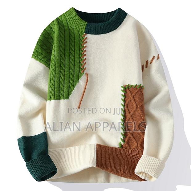 Men's Casual Block Knitted Sweater Long Sleeve Round Neck Pullover - thumbnail 3