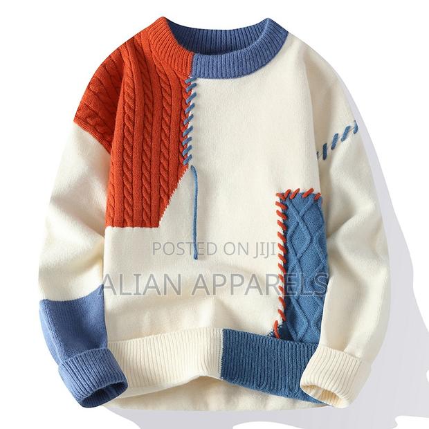 Men's Casual Block Knitted Sweater Long Sleeve Round Neck Pullover - thumbnail 4