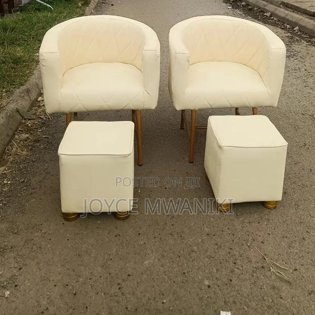 2 Pedicureseats, 2 Footstools, Cream Leather 