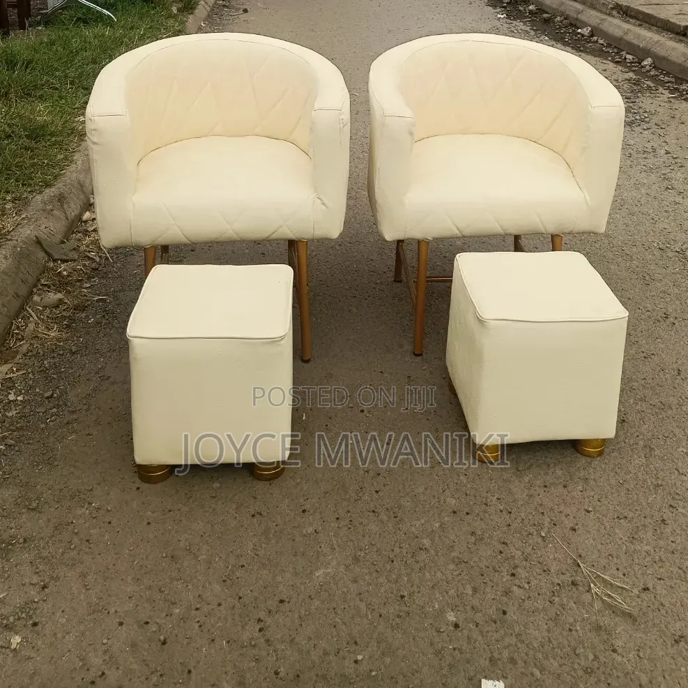 2 Pedicureseats, 2 Footstools, Cream Leather 