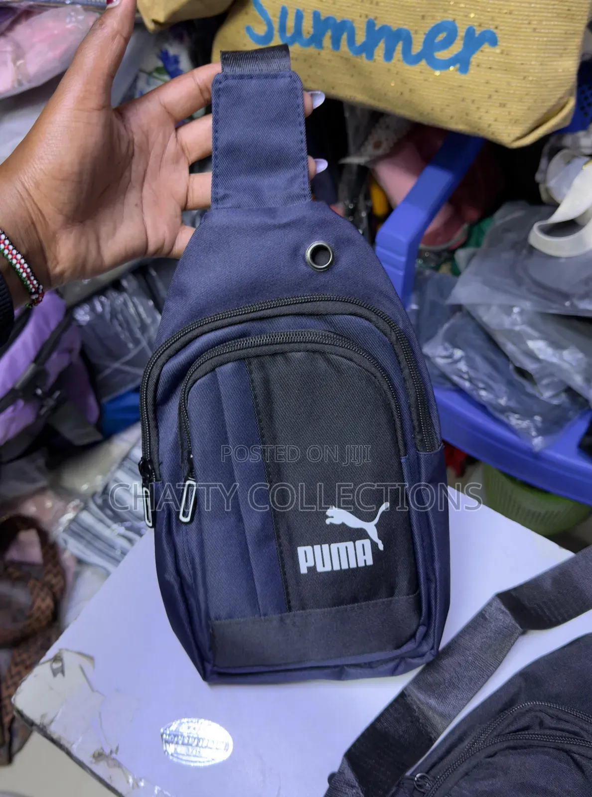 Black With Navy Blue Puma Unisex Shoulder Crossbody Sling Chest Bags