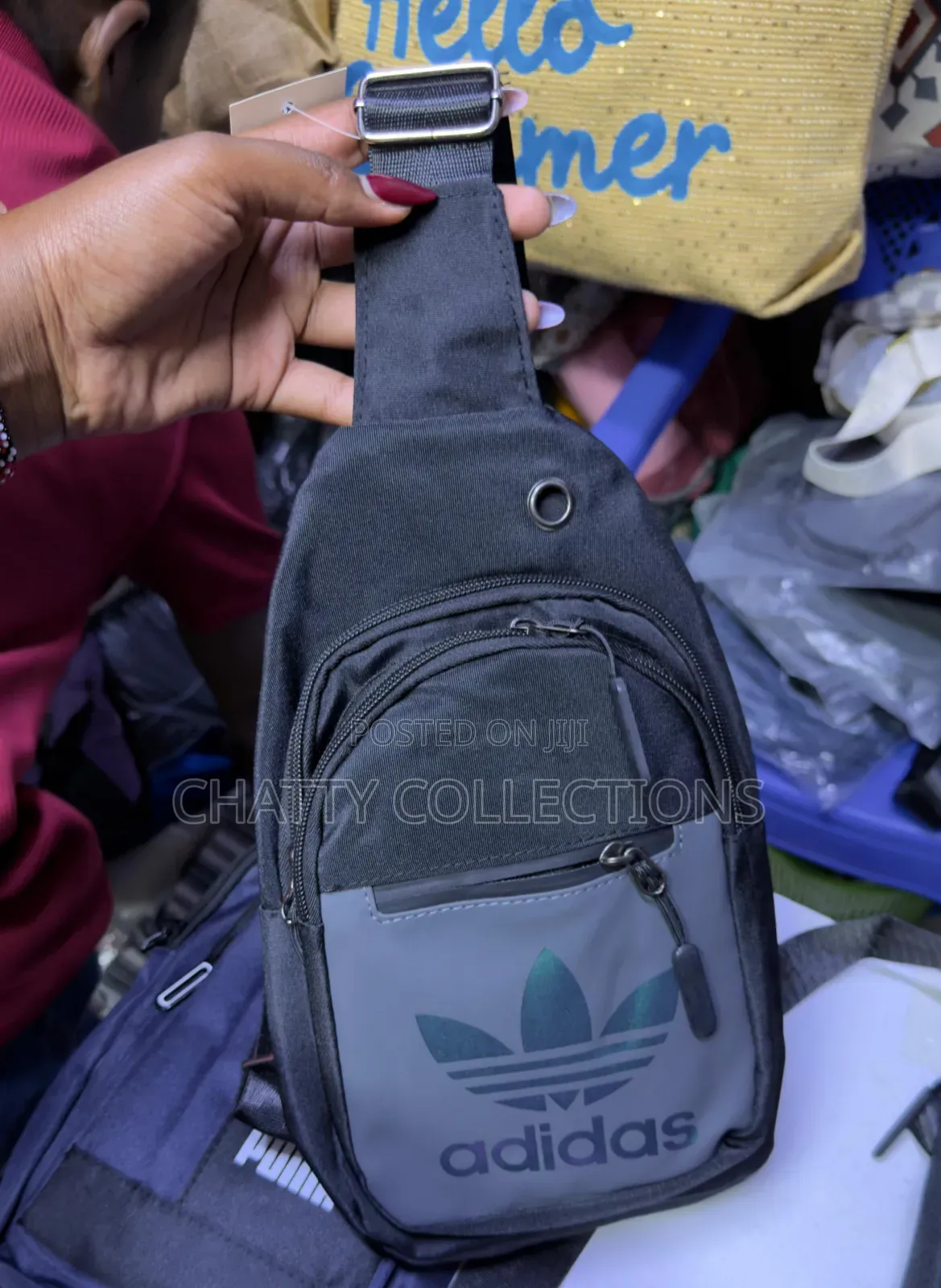 Black and Gray Adidas Unisex Shoulder Crossbody Sling Chest Bags