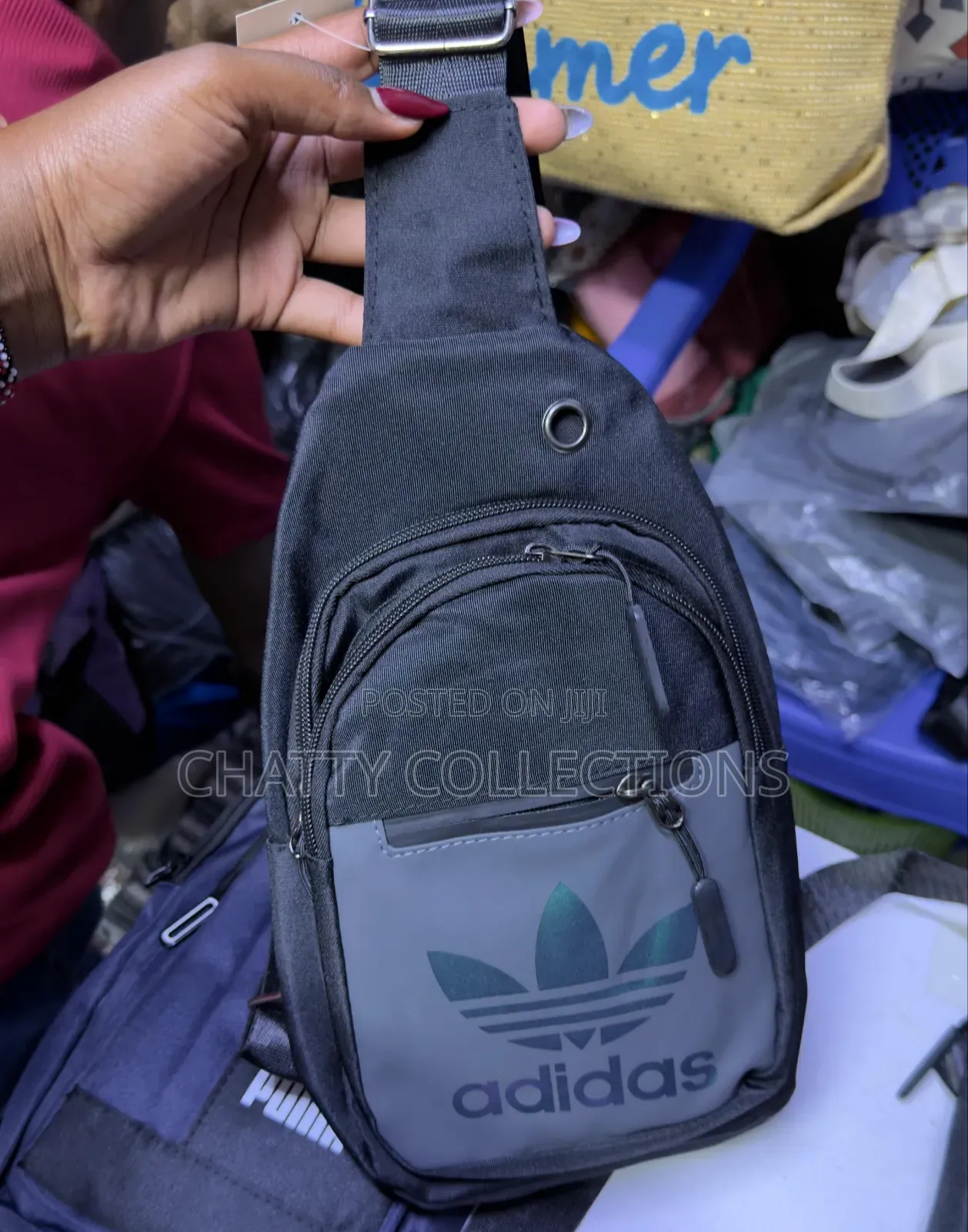 Black and Gray Adidas Unisex Shoulder Crossbody Sling Chest Bags