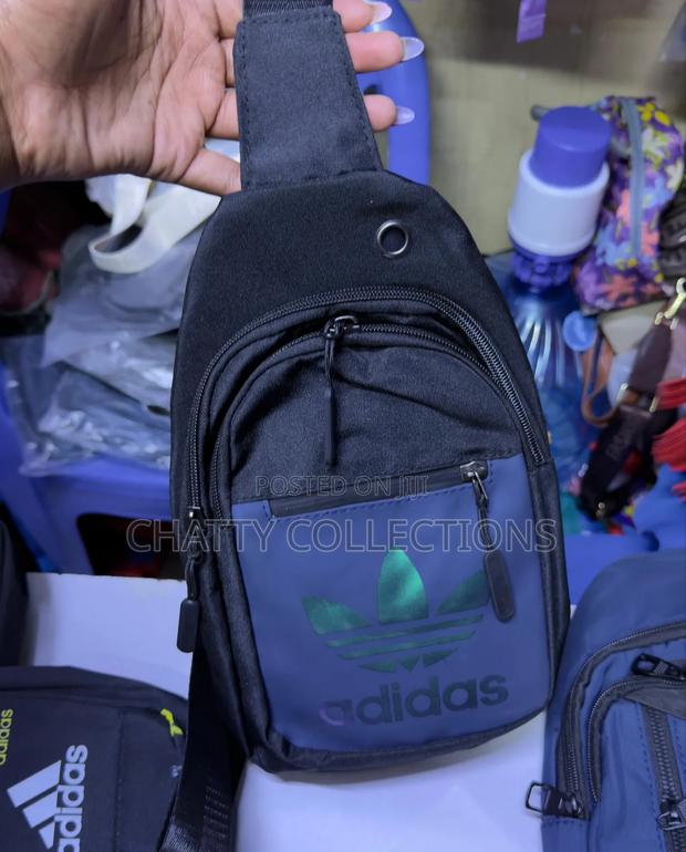 Black With Navy Blue Adidas Unisex Shoulder Crossbody Sling Chest Bags