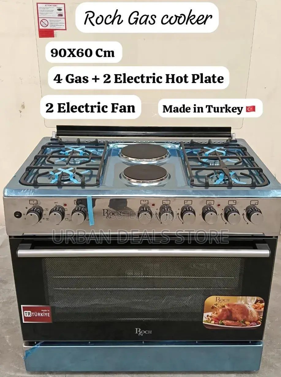 Roch 60×90 Standing Cooker (4 Gas Burners + 2 Electric Plates