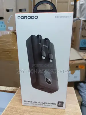 This Is a Porodo 20000mah Power Bank Integrated Cables and Display.