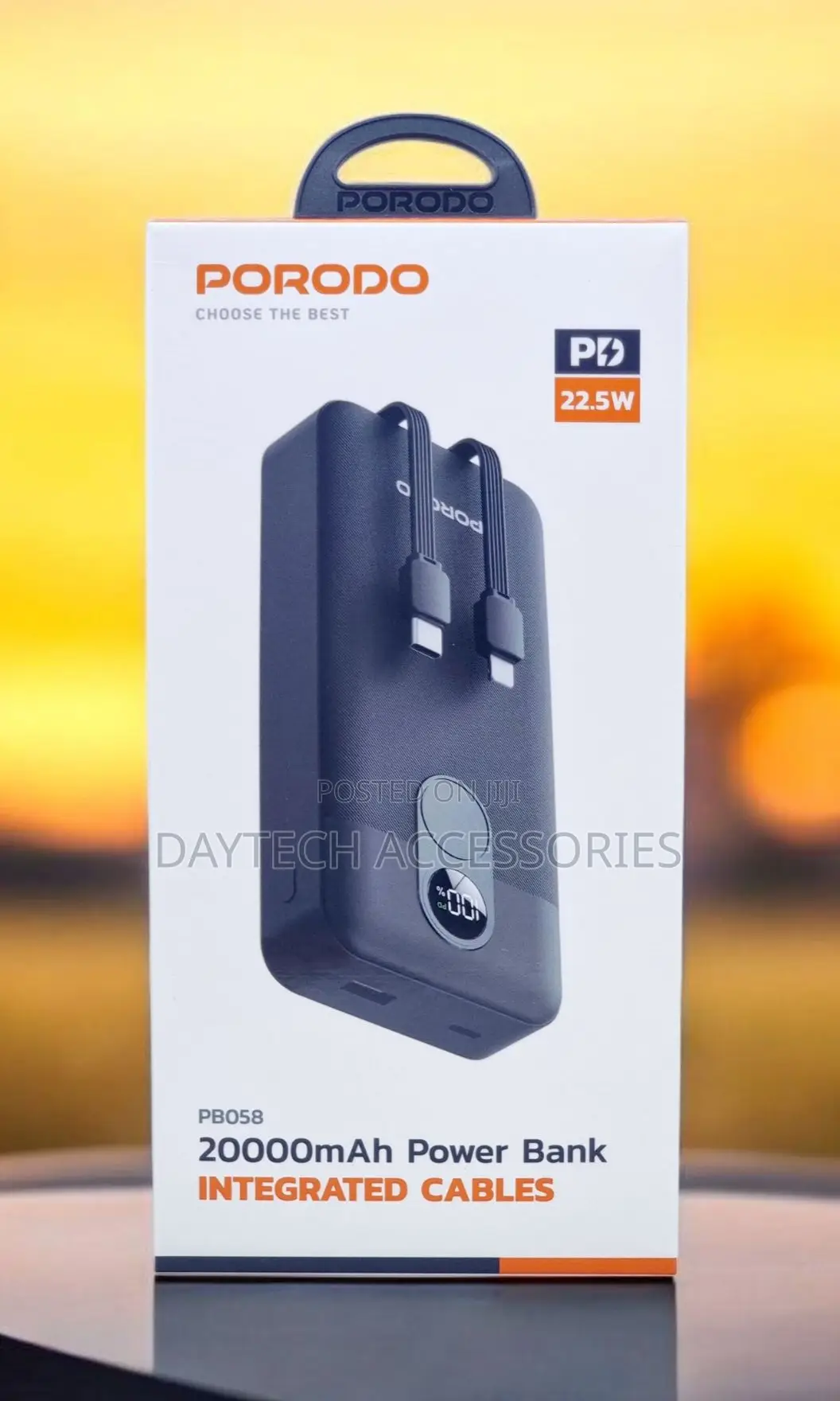 Porodo 20000mah Powerbank With Integrated Cables - Black