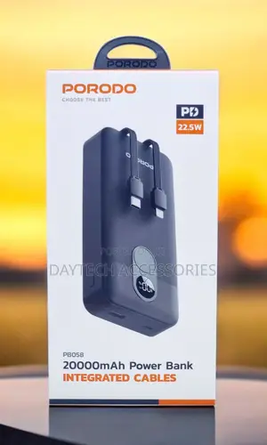 Porodo 20000mah Powerbank With Integrated Cables - Black