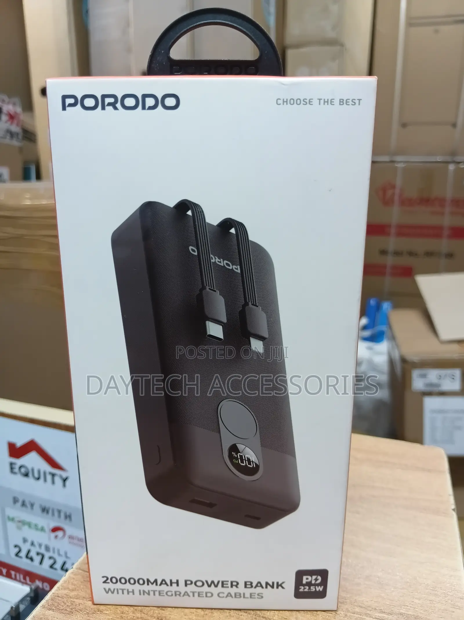 Porodo 20000mah Powerbank With Integrated Cables - Black