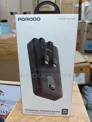 Porodo 20000mah Fast Charging Powerbank With Pd 22.5w Integrated Cable