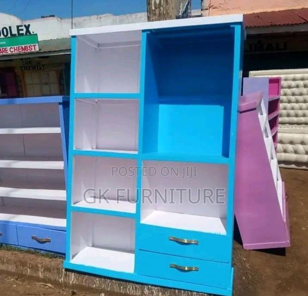 Bright Blue and White Shelving Cabinet