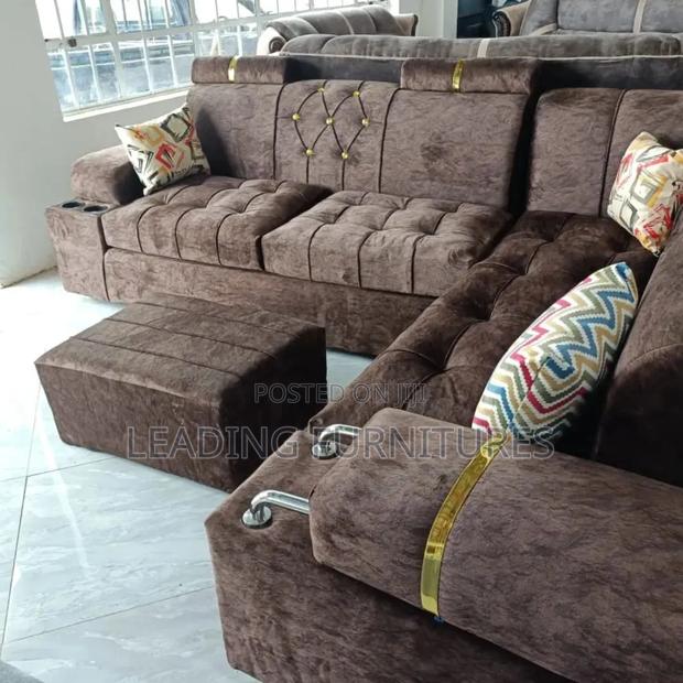 L Shape Dark Chocolate 6seater With Sliver Arms