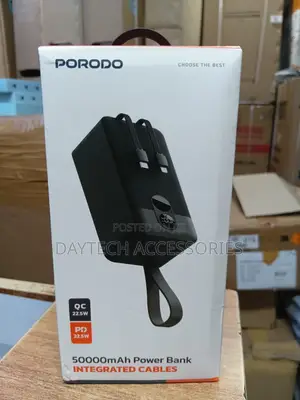 Porodo 50,000mah Power Bank Featuring Integrated Charging Cables.