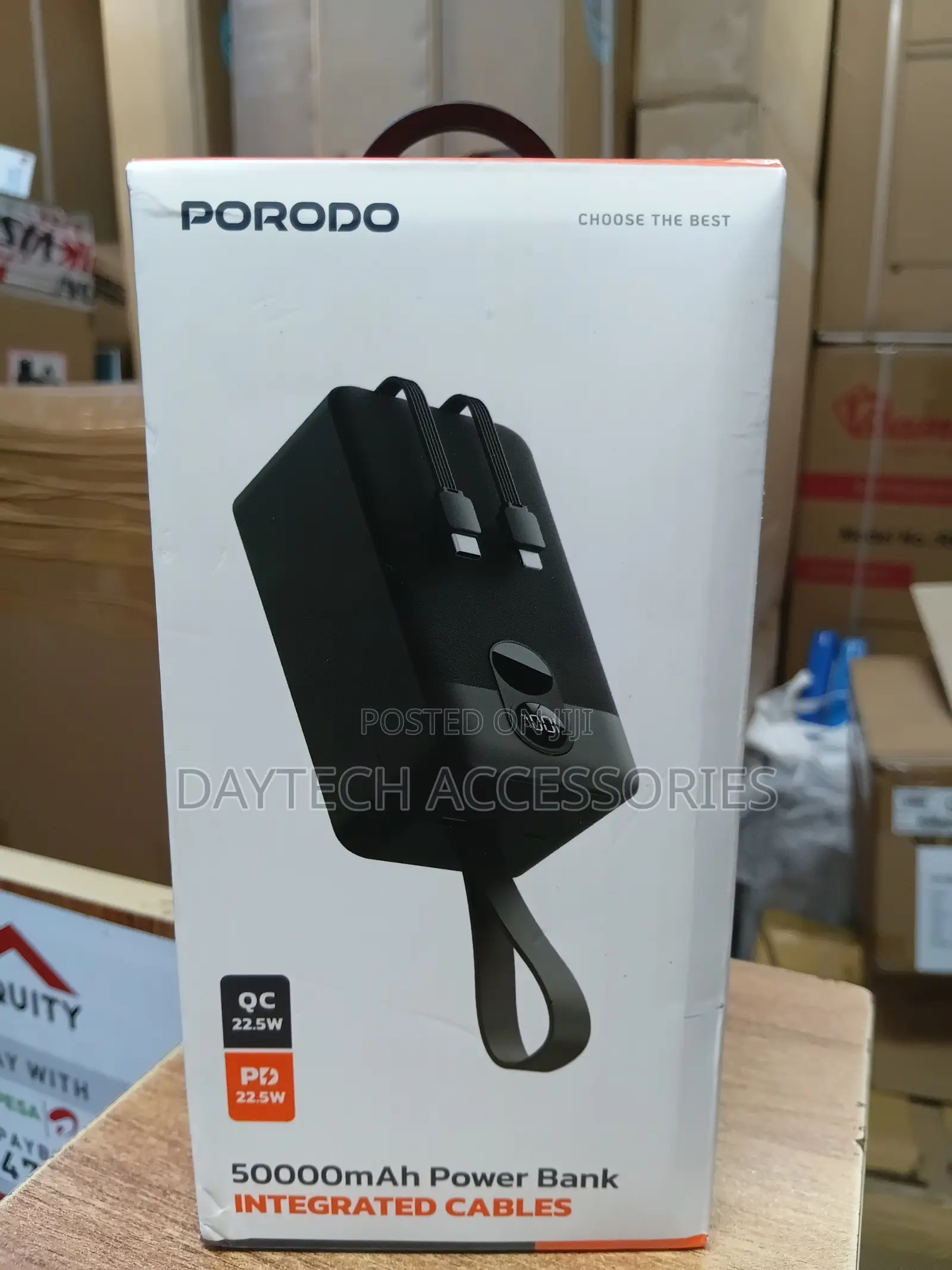 Porodo 50,000mah Power Bank Featuring Integrated Charging Cables.