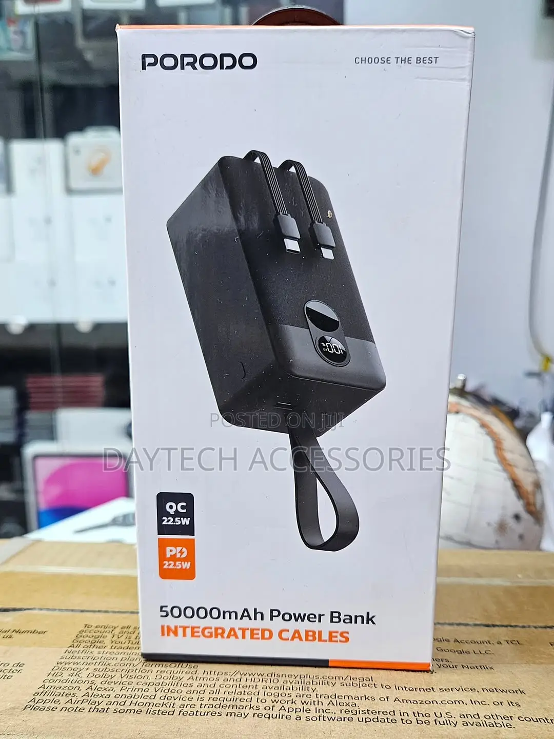 Porodo 50,000mah Fast Charging Powerbank With 22.5w Integrated Cables.