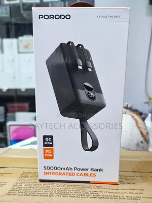 Porodo 50,000mah Fast Charging Powerbank With 22.5w Integrated Cables.