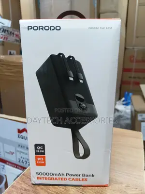 Porodo 50,000mah Fast Charging Powerbank With 22.5w Integrated Cables.
