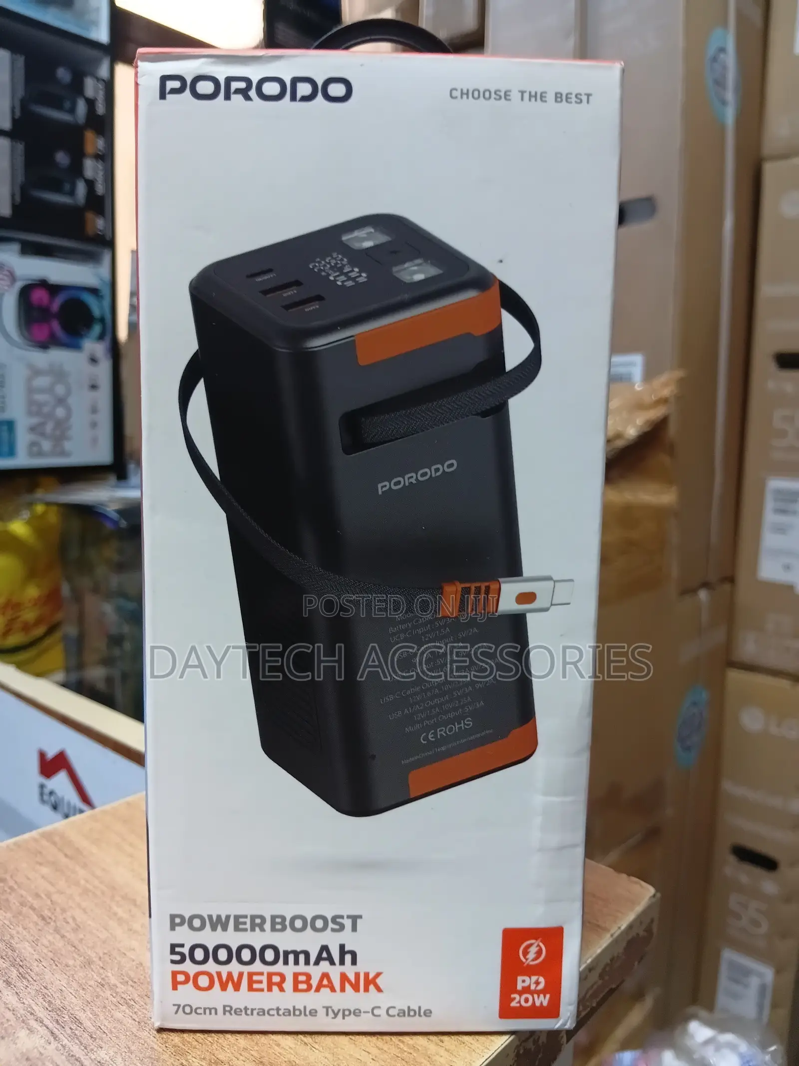 Porodo Power Boost 50000mah Power Bank 70cm Retractable Type-C Cable