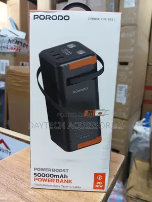 Porodo Power Boost 50000mah Power Bank 70cm Retractable Type-C Cable