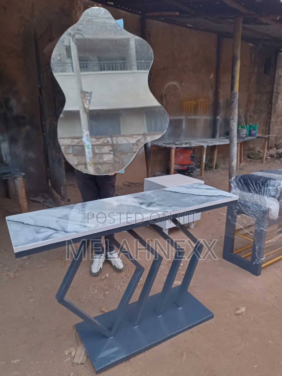 Console Table White Grey Marble Top