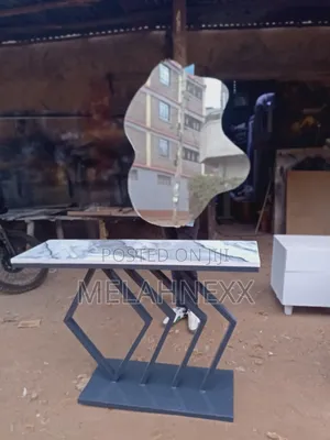Console Table White Grey Marble Top