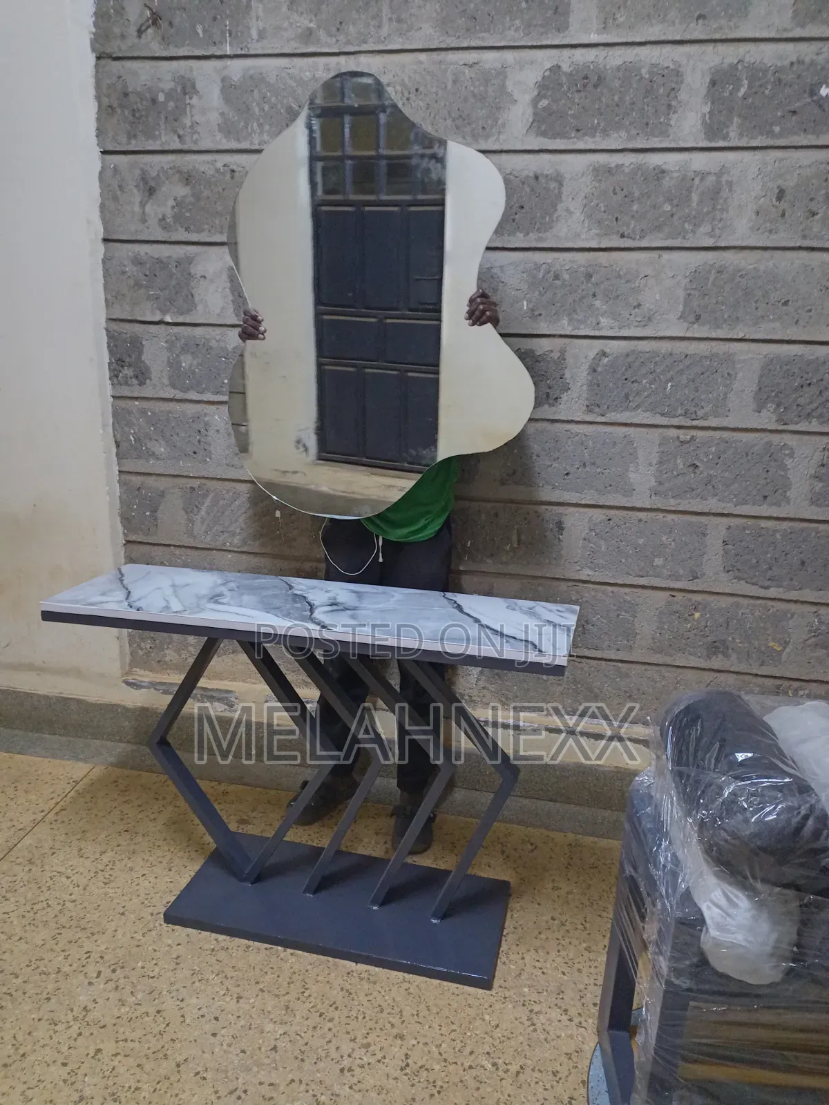 Console Table White Grey Marble Top