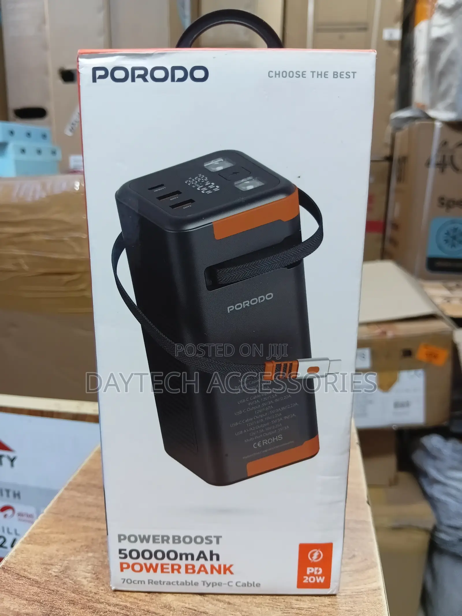 Porodo Power Boost 50000mah Power Bank With Retractable Type-C Cable.