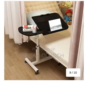 Adjustable Overbed Laptop Table With Wheels Rolling Bedside Desk