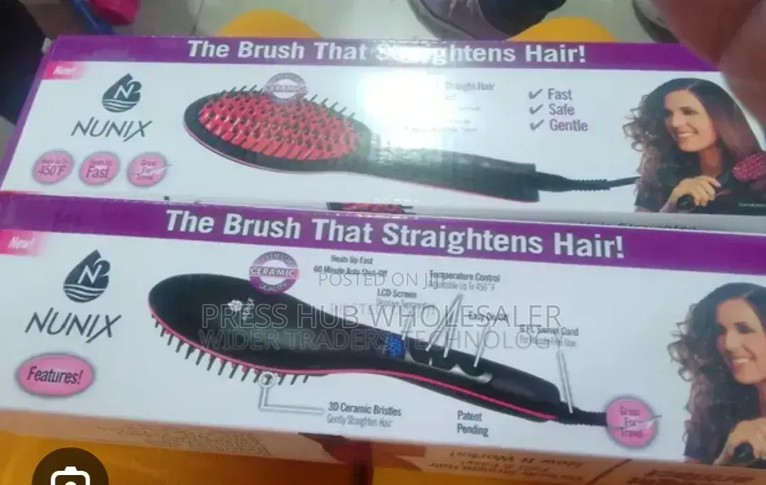 Nunix 2-in-1 Fast Hair Straightening Brush Ceramic Hot Comb (450°F)
