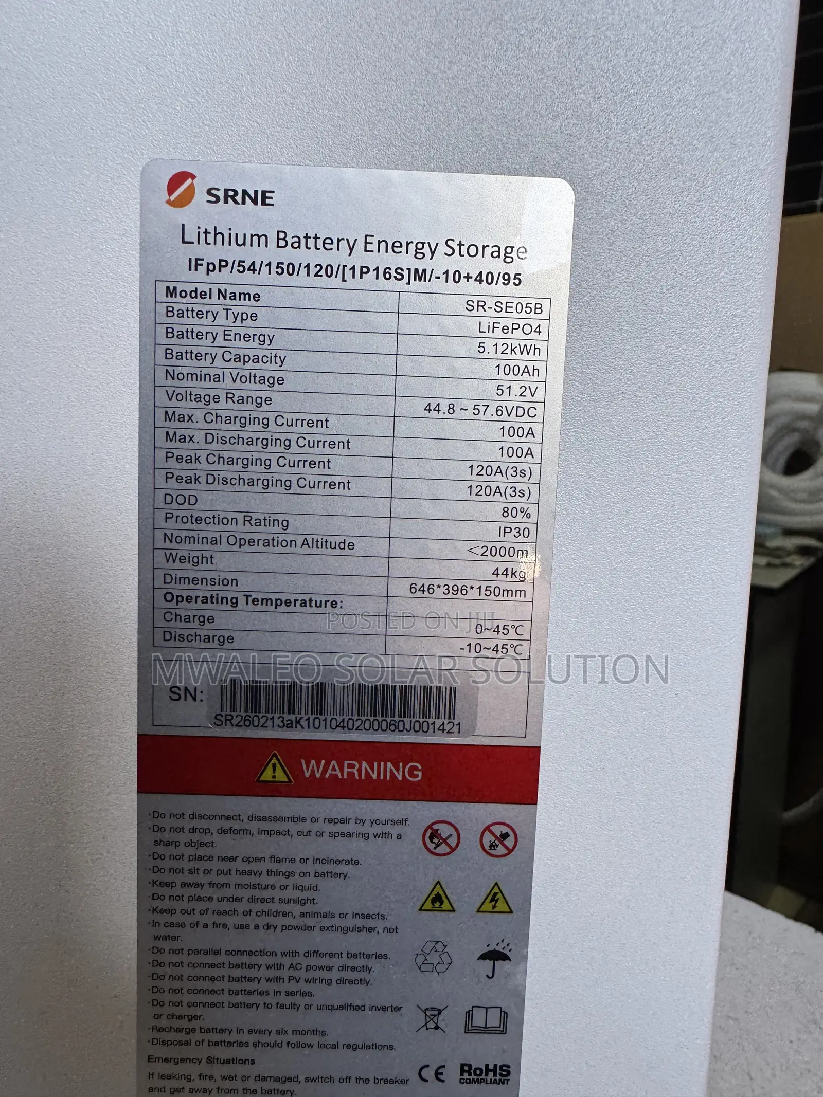 Srne Lithium Battery Energy Storage 5.12kwh 100ah 51.2v