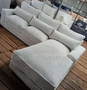 6 Seater L Seat White Bubble Fabric Sofa