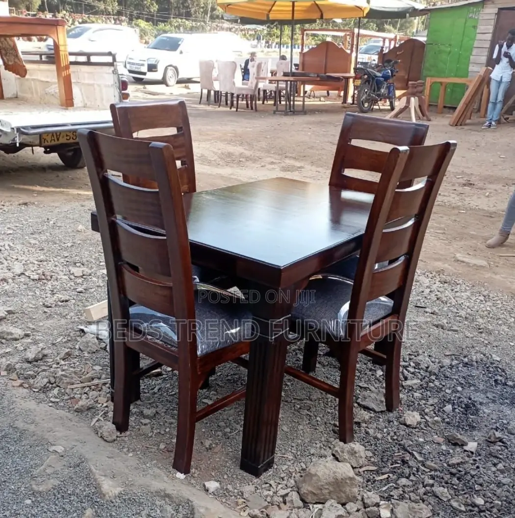 4 Seater Rectangular Wooden Dining Set With Grey Cushions